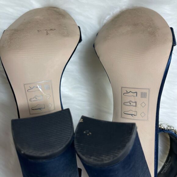 ASOS satin Navy blue Block heels ankle strap sandals with Rhinestones accent SZ7 - Picture 7 of 7